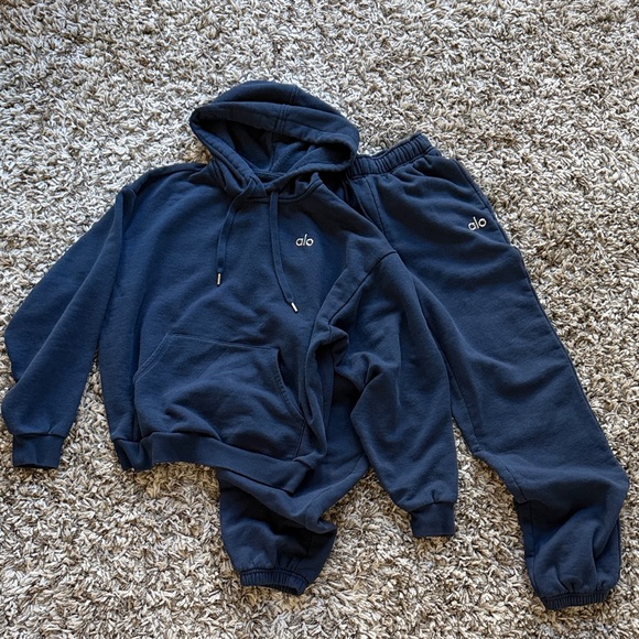 ALO Yoga SET Navy Blue Hoodie Sweatshirt & Sweatpant Set - Picture 4 of 8